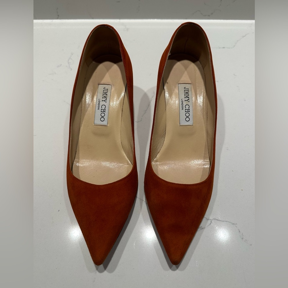Jimmy Choo Romy Brown Suede Pumps - size 8.5 / IT 38.5